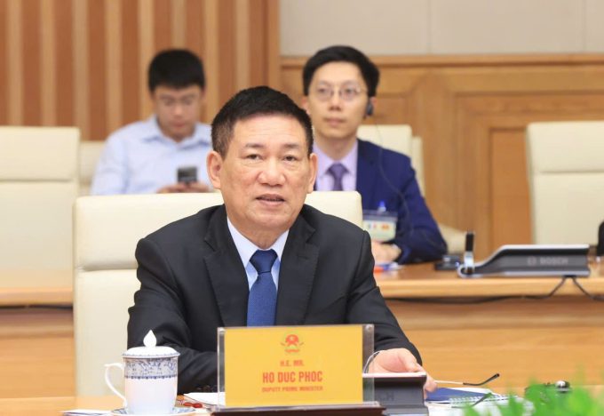 Phó thủ tướng Hồ Đức Phớc phát biểu tại cuộc gặp cộng đồng doanh nghiệp Pháp, ngày 27/5. Ảnh: VGP