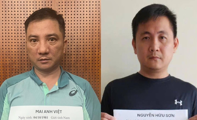 Mai Anh Việt (trái) và Nguyễn Hữu Sơn. Ảnh: Bộ Công an