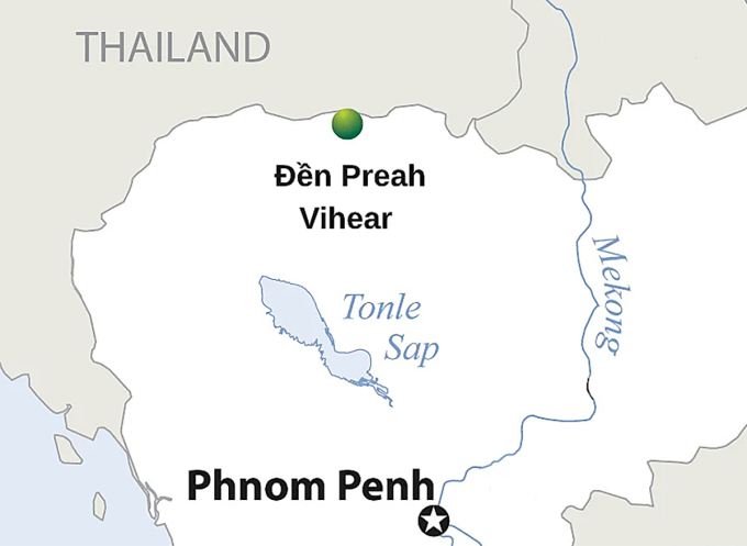 Vị trí đền Preah Vihear ở biên giới Thái Lan - Campuchia. Đồ họa: ReliefWeb