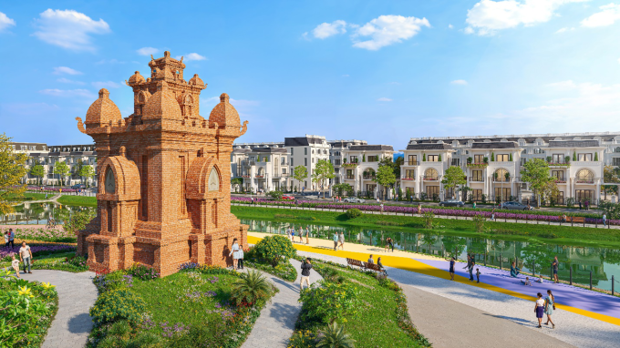 Tháp bà Ponagar, công trình kiến trúc văn hóa Champa được tái hiện tại công viên di sản. Ảnh: An Huy Group