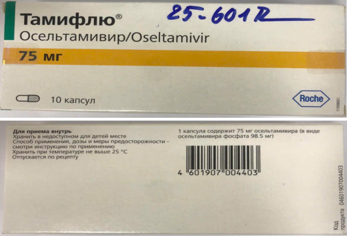 Thuốc nhãn Oseltamivir điều trị cúm là một trong 6 loại thuốc được phát hiện ở trên. Ảnh: Cục Quản lý dược cung cấp