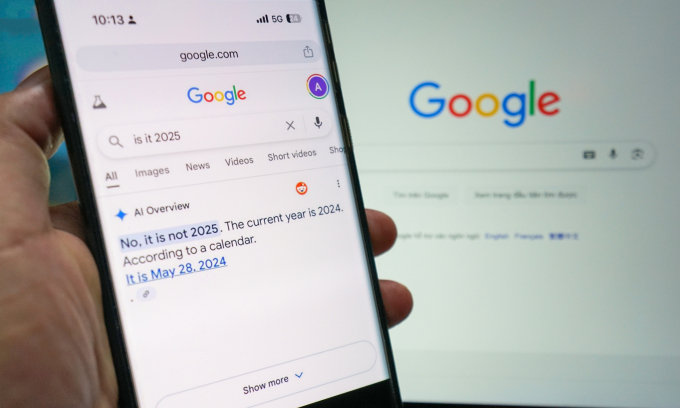 Phản hồi của Google cho câu hỏi về năm hiện tại. Ảnh: Bảo Lâm