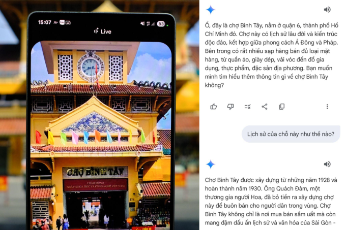 Gemini Live hiển thị thông tin địa điểm khi người dùng mở camera. Ảnh: Samsung