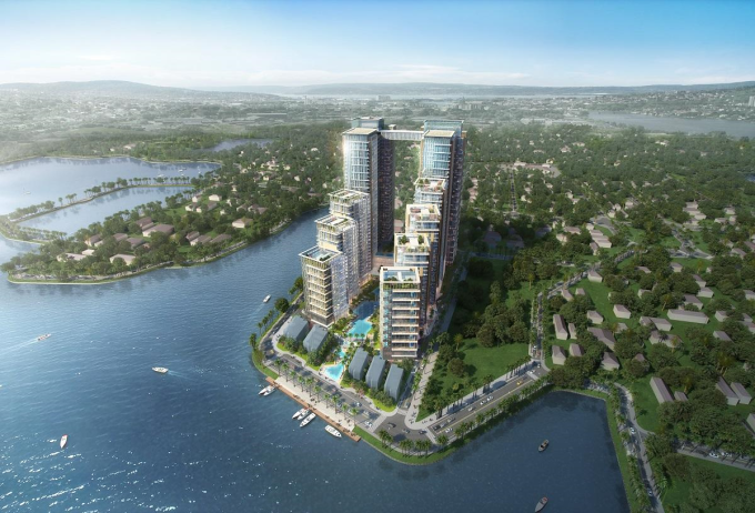 Phối cảnh tổ hợp trung tâm hội nghị, khách sạn, căn hộ dịch vụ 5 sao Ascott Tây Hồ Hà Nội. Ảnh: Sun Group