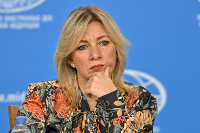 Người phát ngôn Bộ Ngoại giao Nga Maria Zakharova họp báo tháng 3/2024. Ảnh: AFP