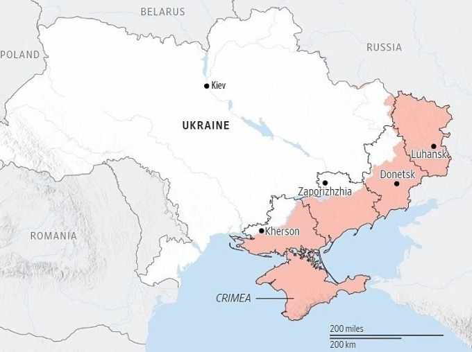 Các vùng lãnh thổ Nga đang kiểm soát ở Ukraine. Đồ họa: ISW