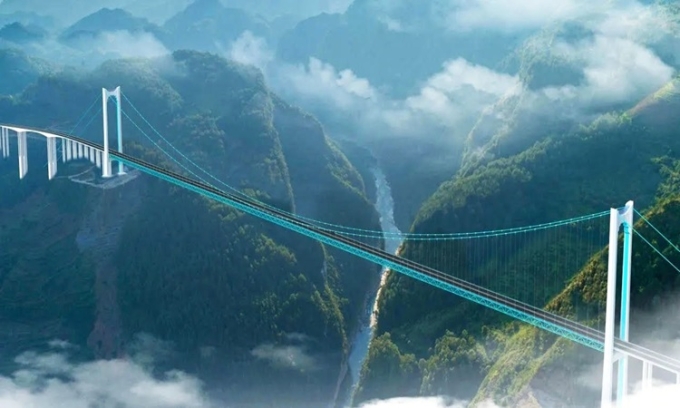 Cầu hẻm núi Hoa Giang sẽ khánh thành trong năm nay. Ảnh: Highest Bridges