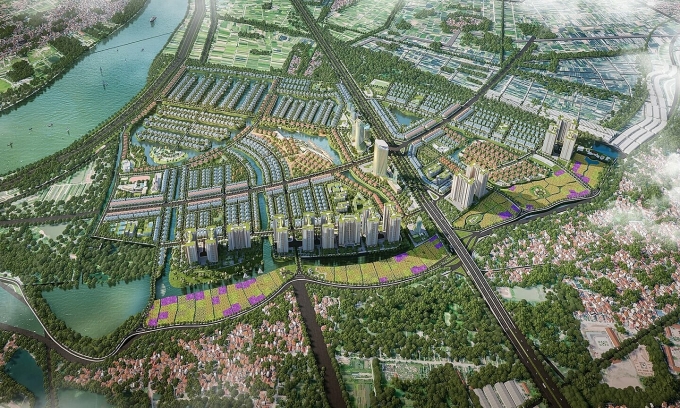 Phối cảnh Khu đô thị nhà vườn sinh thái trên địa bàn thị trấn Văn Giang quy mô gần 200 ha. Ảnh: Chủ đầu tư
