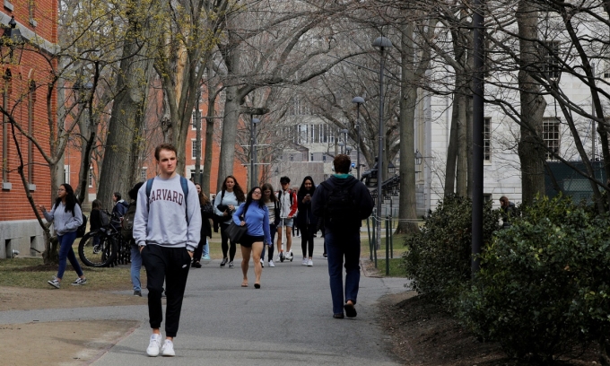 Bên trong khuôn viên Đại học Harvard ở Cambridge, Massachusetts, hồi năm 2020. Ảnh: Reuters