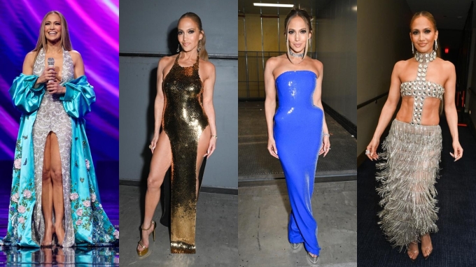 Jennifer Lopez thay đổi trang phục liên tục trong đêm trao giải âm nhạc của Mỹ. Ảnh: Celebmafia
