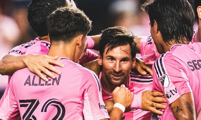 Messi mừng bàn mở tỷ số cùng Inter Miami. Ảnh: IMCF