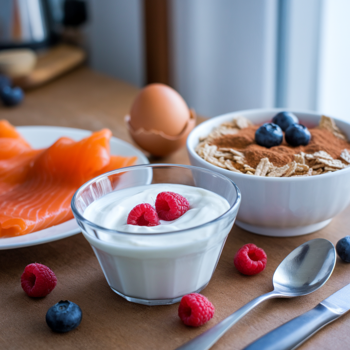 Sữa chua, cá hồi, ngũ cốc... bổ sung vitamin D cho cơ thể. Ảnh: Thanh Nguyễn