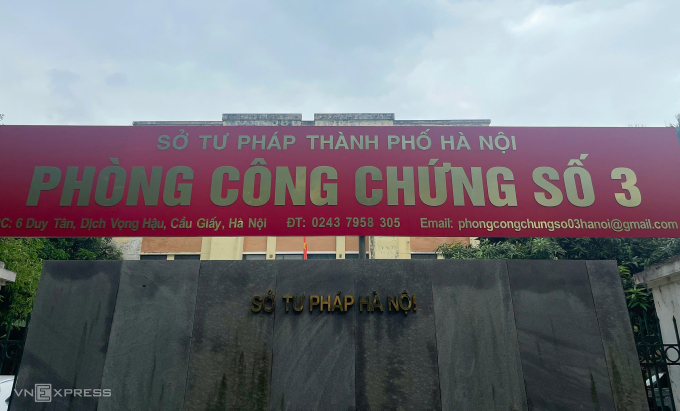 Phòng công chứng số 3, quận Cầu Giấy Hà Nội. Ảnh: Phạm Dự