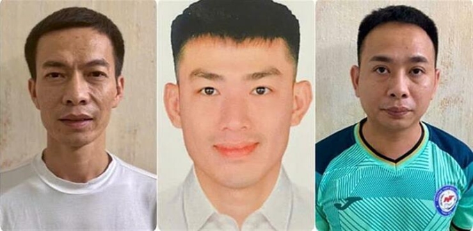 Bị can Trịnh Văn Tuấn, Nguyễn Xuân Long, Nguyễn Mạnh Cường (từ trái qua). Ảnh: Bộ Công an