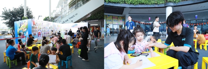 Các bé hưởng ứng hoạt động tô màu của Global Art. Ảnh: CGV
