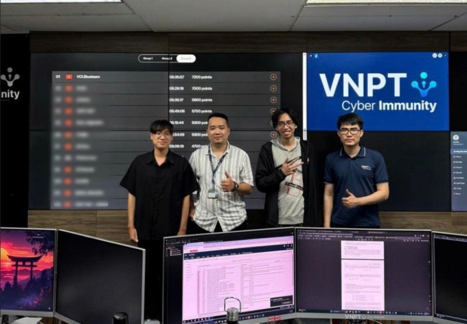 Các thành viên đội tuyển VNPT Cyber Immunity tại giải đấu. Ảnh: VNPT