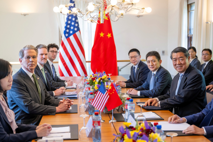 Đoàn đàm phán Mỹ và Trung Quốc trong cuộc gặp tại Geneva đầu tháng 5. Ảnh: Reuters