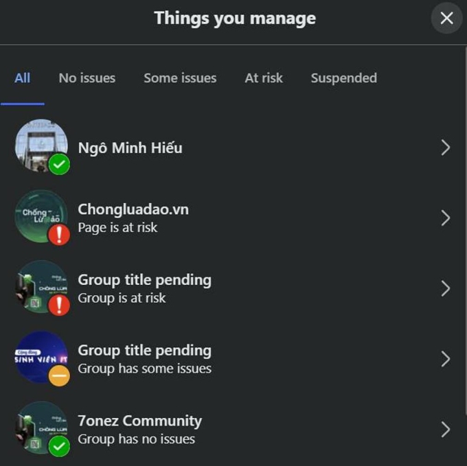 Nhiều fanpage, group gặp vấn đề, chiều 24/6. Ảnh: Ngô Minh Hiếu
