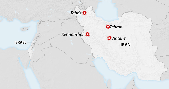 Các khu vực xảy ra nổ lớn ở Iran rạng sáng 13/6. Đồ họa: CNN, AP