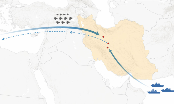 Hành trình 37 tiếng của oanh tạc cơ B-2 không kích Iran. Bấm để xem chi tiết