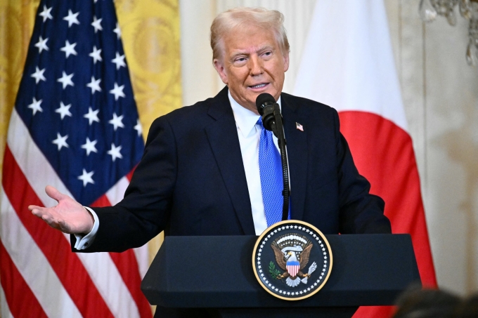 Tổng thống Mỹ Donald Trump trong cuộc họp báo chung với Thủ tướng Nhật Bản Shigeru Ishiba tại Nhà Trắng hôm 7/2. Ảnh: AFP