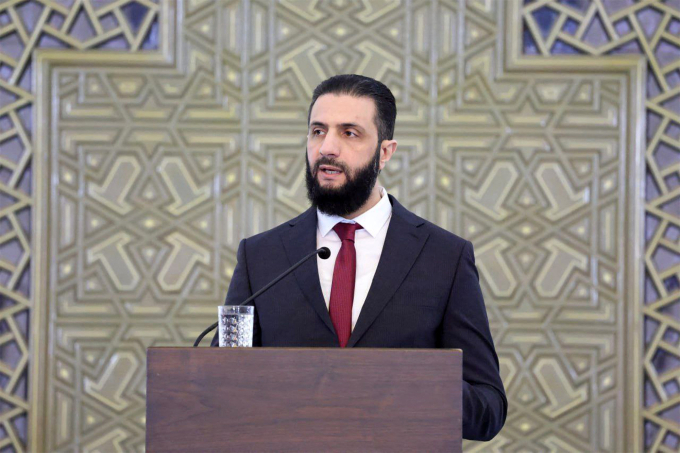 Tổng thống lâm thời Syria Ahmed al-Sharaa phát biểu tại Damascus ngày 25/2. Ảnh: AFP