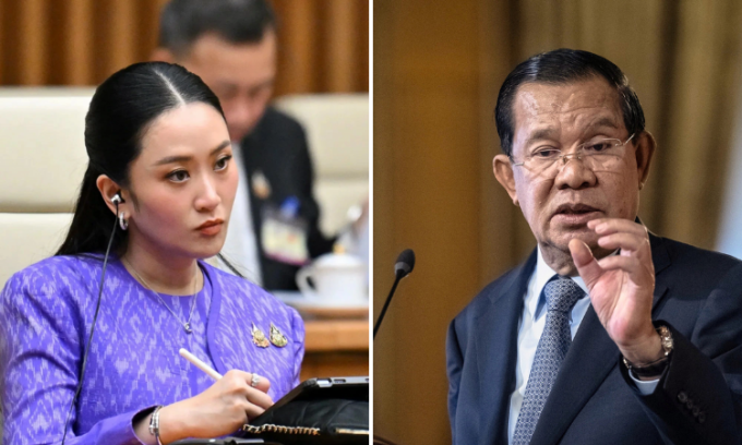 Thủ tướng Thái Lan Paetongtarn Shinawatra (bên trái) và Chủ tịch Thượng viện Campuchia Hun Sen. Ảnh: AFP