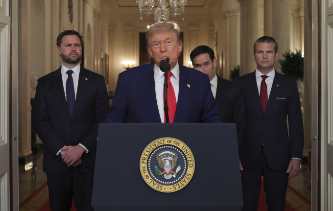 Tổng thống Mỹ Donald Trump phát biểu tại Nhà Trắng sau khi không kích Iran ngày 21/6. Ảnh: AP