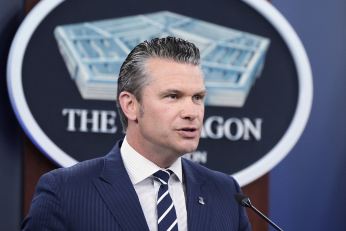 Bộ trưởng Quốc phòng Mỹ Pete Hegseth trong cuộc họp báo tại Lầu Năm Góc ngày 22/6. Ảnh: AP