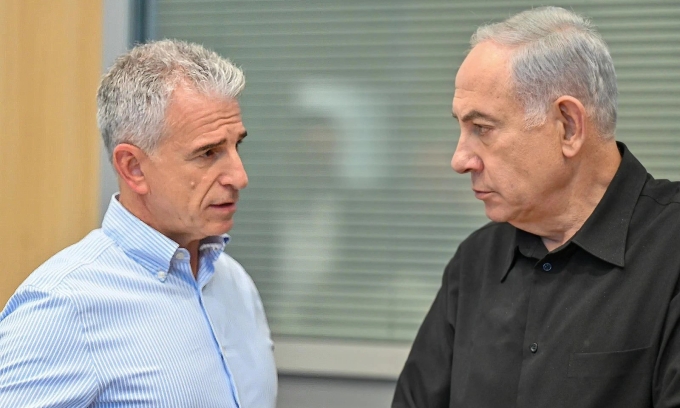 Giám đốc Mossad David Barnea (trái) và Thủ tướng Israel Benjamin Netanyahu ở Tel Aviv tháng 10/2023. Ảnh: Văn phòng Thủ tướng Israel