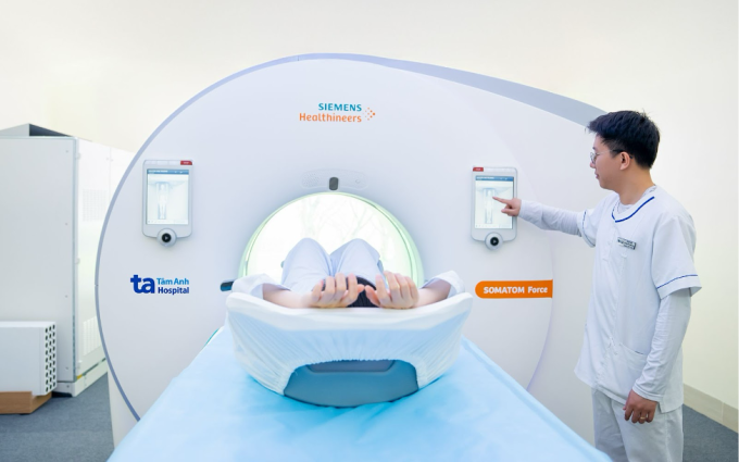 Máy CT Somatom Force VB30 tái tạo hơn 100.000 lát cắt giúp tầm soát ung thư phổi. Ảnh: Bệnh viện Đa khoa Tâm Anh