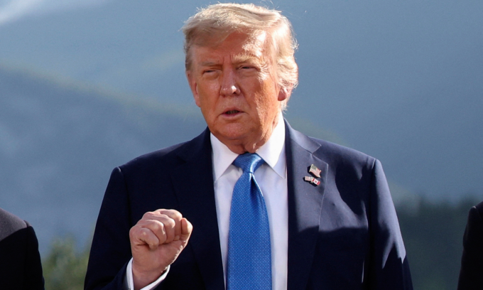 Tổng thống Mỹ Donald Trump tại hội nghị thượng đỉnh G7 ở Canada hôm 16/6. Ảnh: AP