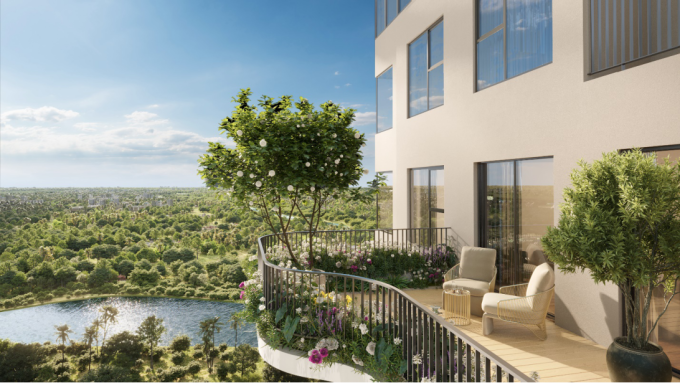 Phối cảnh căn hộ tầng cao với không gian mở ra thiên nhiên. Ảnh: Ecopark