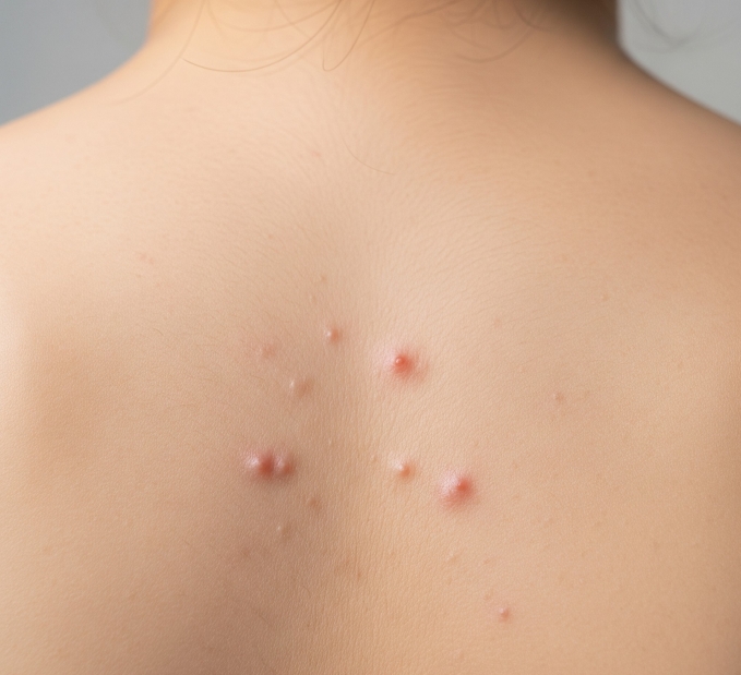 Lưng dễ nổi mụn do đổ nhiều mồ hôi và mặc quần áo che phủ. Ảnh: Ngọc Phạm