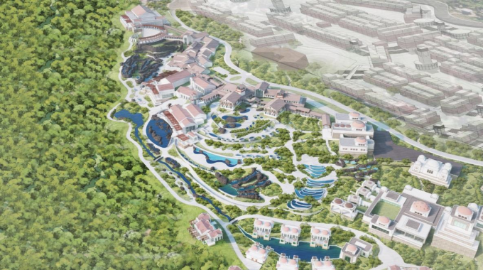 Phối cảnh 3D công viên suối khoáng nóng nằm trong tổ hợp dự án của Sun Group tại Kim Bôi, Hòa Bình. Ảnh: Sun Group