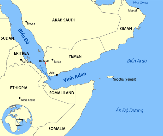 Vị trí cảng Hodeida (chấm đỏ). Đồ họa: Wikimedia