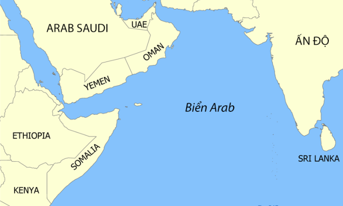 Vị trí Biển Arab. Đồ họa: Wikimedia
