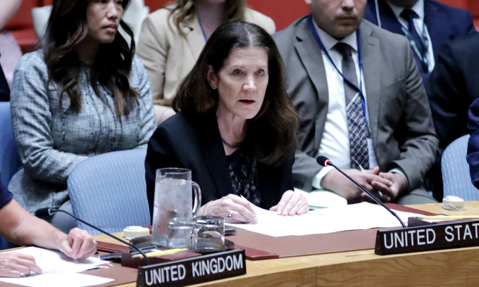 Đại sứ Mỹ tại LHQ Dorothy Shea phát biểu tại phiên họp của HĐBA hôm 4/6. Ảnh: AFP