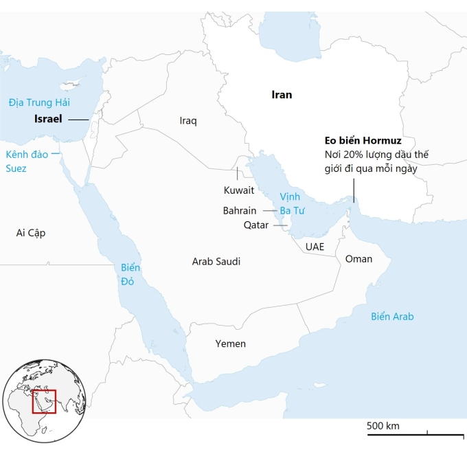 Vị trí chiến lược của Iran tại khu vực Trung Đông. Đồ họa: Guardian