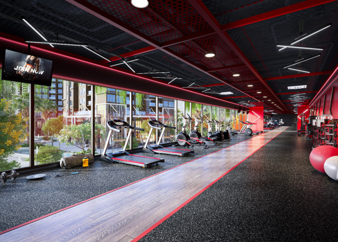 Phòng gym hướng hồ và cảnh quan xanh mát, mang đến cảm giác như đang tập luyện giữa thiên nhiên. Ảnh: Đất Xanh