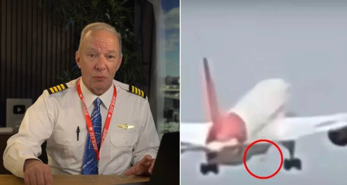 Chuyên gia Steve Scheibner và vệt xám được cho là hệ thống RAT được kích hoạt của phi cơ Air India. Ảnh: Sun