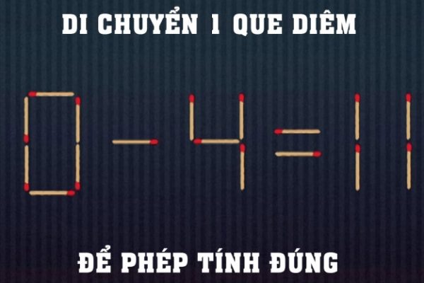 Đố vui: Di chuyển 1 que diêm sửa phép tính – Bạn giải được không?