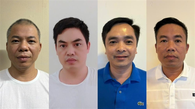 Các bị can Lê Văn Quân, Cao Quang Trung, Đỗ Quang Sơn, Bùi Đình Hiền (từ trái qua). Ảnh: Bộ Công an