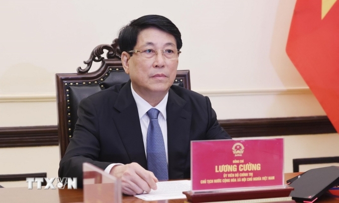 Chủ tịch nước Lương Cường trong buổi điện đàm với Tổng thống Hàn Quốc Lee Jae-myung tại Phủ Chủ tịch ngày 12/6. Ảnh: TTXVN