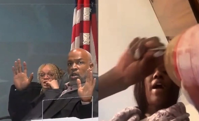 Asja Outerbridge bị thẩm phán khiển trách khi phết bơ lên bánh sandwich giữa phiên điều trần. Ảnh: Metro Detroit News