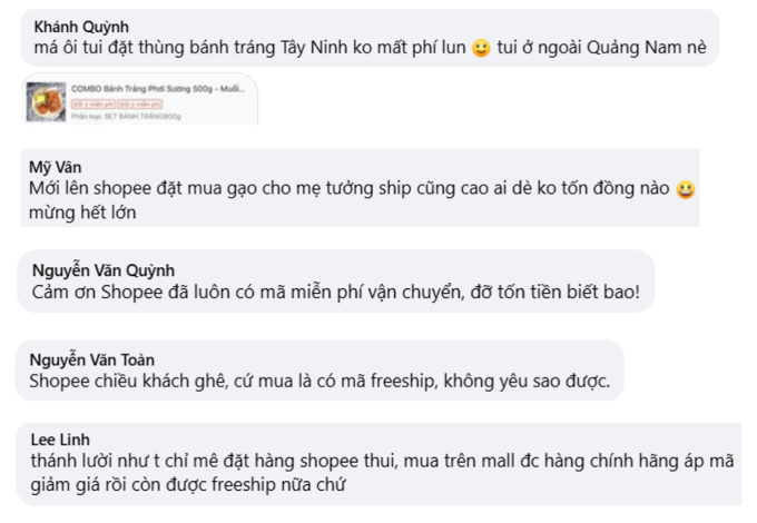 Người tiêu dùng phản hồi về chương trình phí ship 0 đồng của Shopee. Ảnh: Shopee