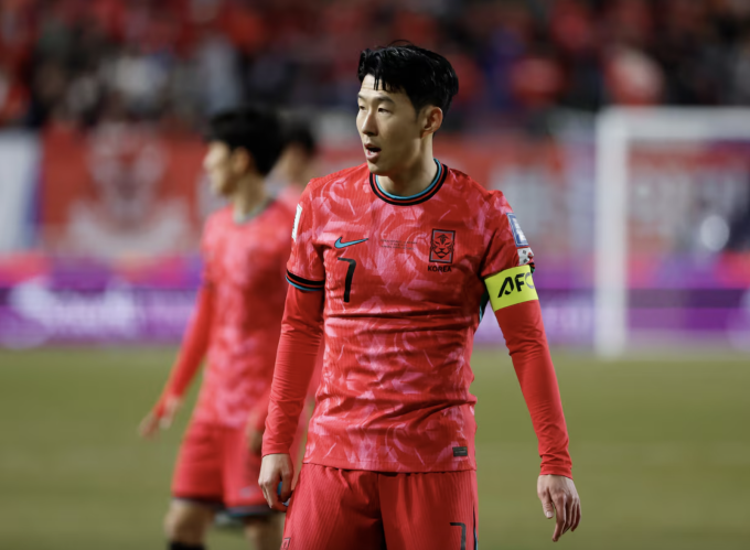Tiền đạo Hàn Quốc Son Heung-min trong trận hòa Jordan 1-1 ở lượt tám vòng loại ba World Cup 2026 - khu vực châu Á, tại sân Suwon World Cup, Hàn Quốc ngày 25/3/2025. Ảnh: Reuters