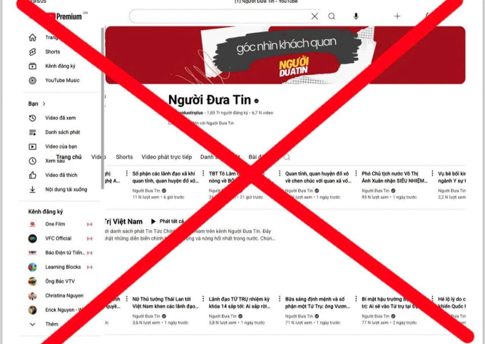 Kênh youtube Người Đưa Tin. Ảnh chụp màn hình