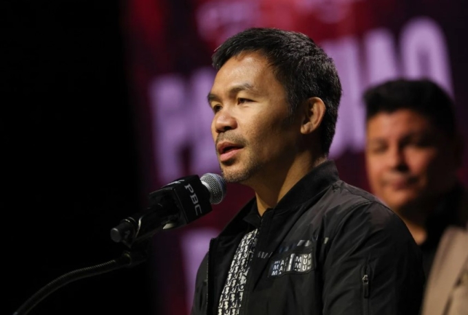 Manny Pacquiao trong buổi họp báo tại Los Angeles, Mỹ ngày 3/6. Ảnh: AFP