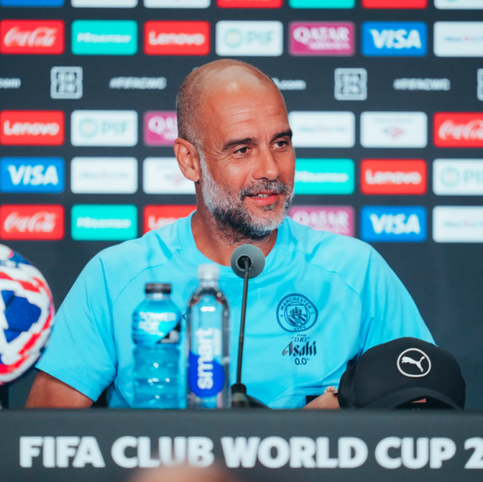 Pep Guardiola trong buổi họp báo trước trận Man City gặp Wydad AC ở lượt đầu bảng G FIFA Club World Cup 2025 ngày 18/6. Ảnh: Man City